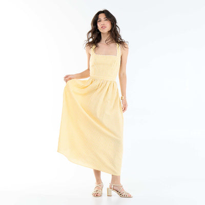 Waffle Knit Cross-Back Strap Maxi Dress YELLOW