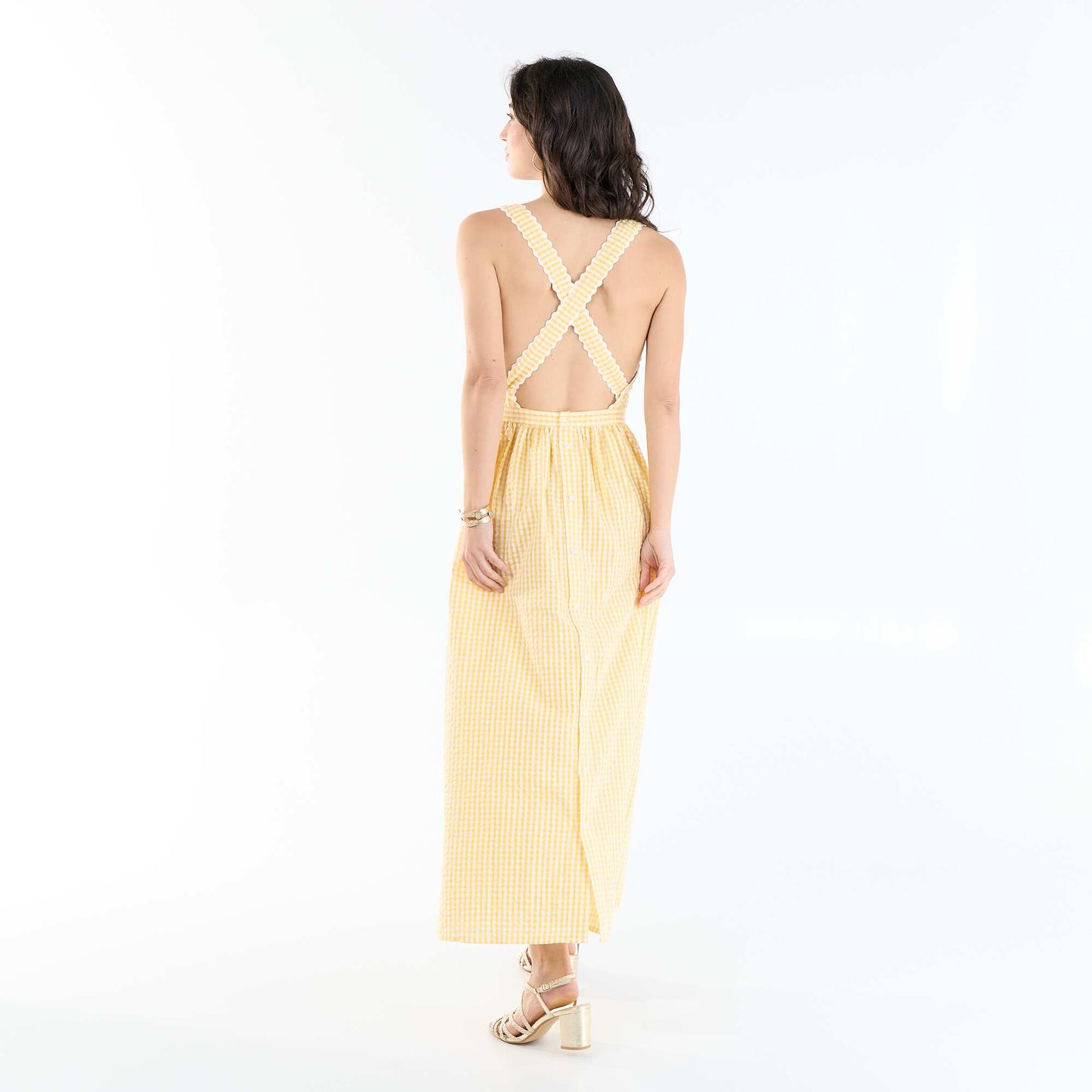 Waffle Knit Cross-Back Strap Maxi Dress YELLOW