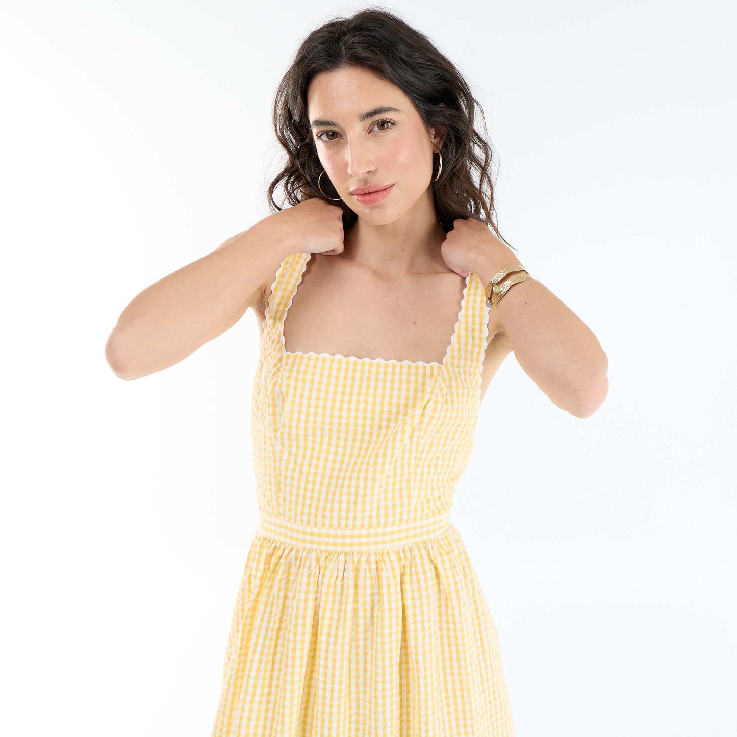 Waffle Knit Cross-Back Strap Maxi Dress YELLOW