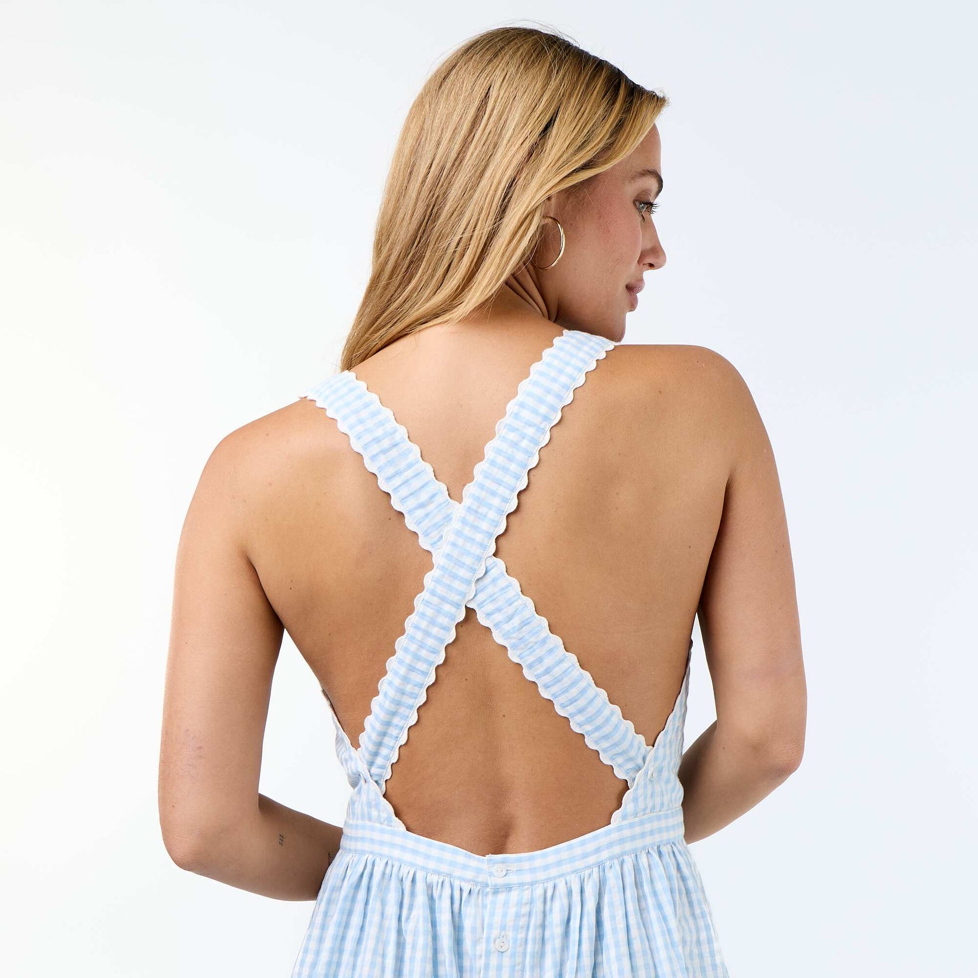 Waffle Knit Cross-Back Strap Maxi Dress BLUE