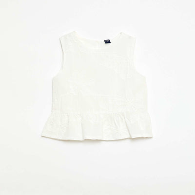 Sleeveless Blouse with Floral Embroidery WHITE