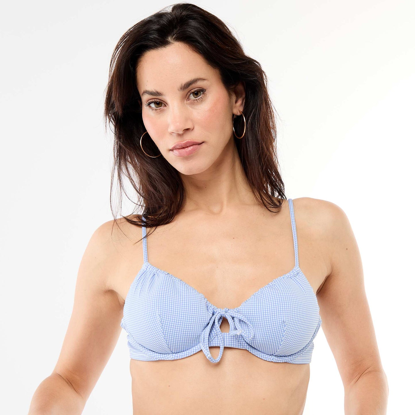 Gingham Print Swimsuit Bra BLUE
