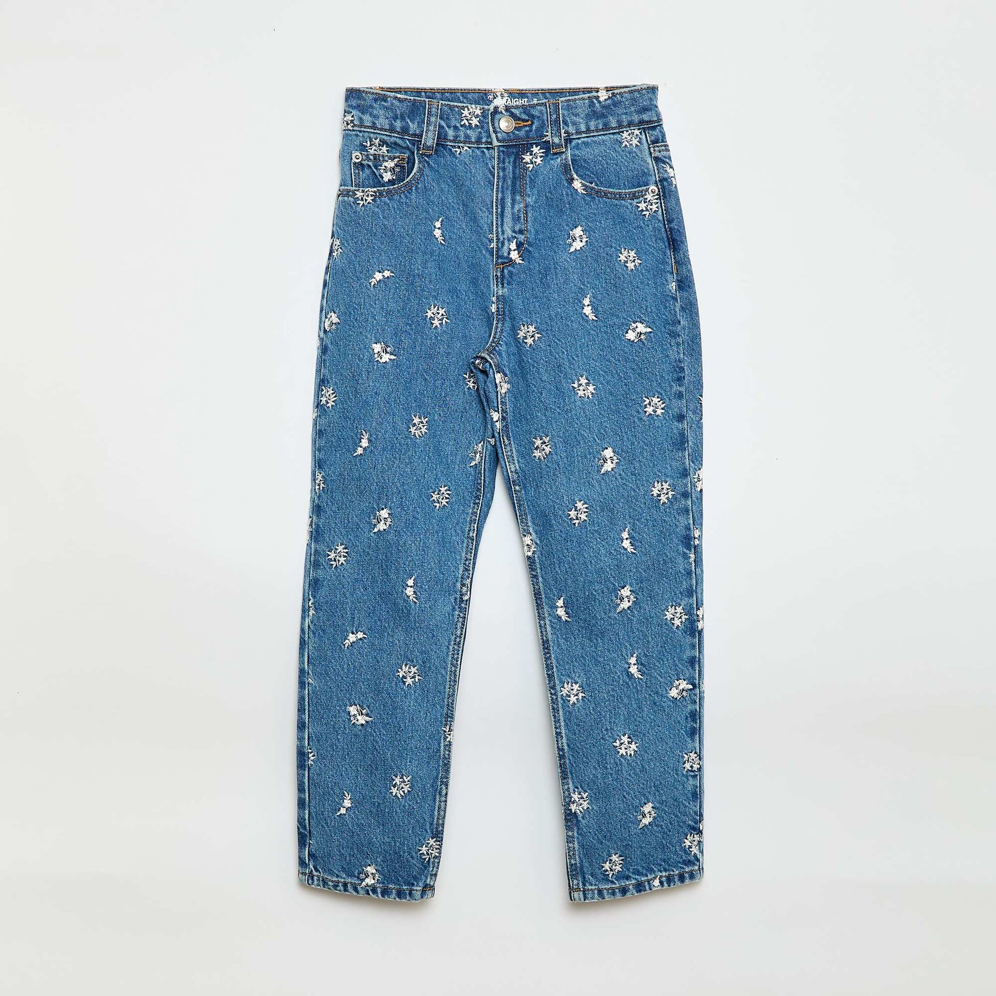 Straight-Leg Denim Pants with Pattern BLUE
