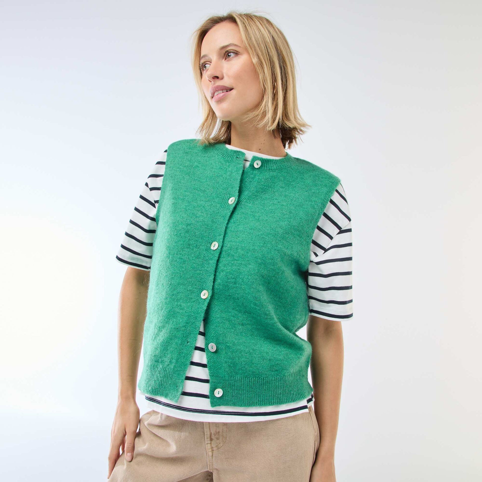 Sleeveless Solid Color Vest GREEN