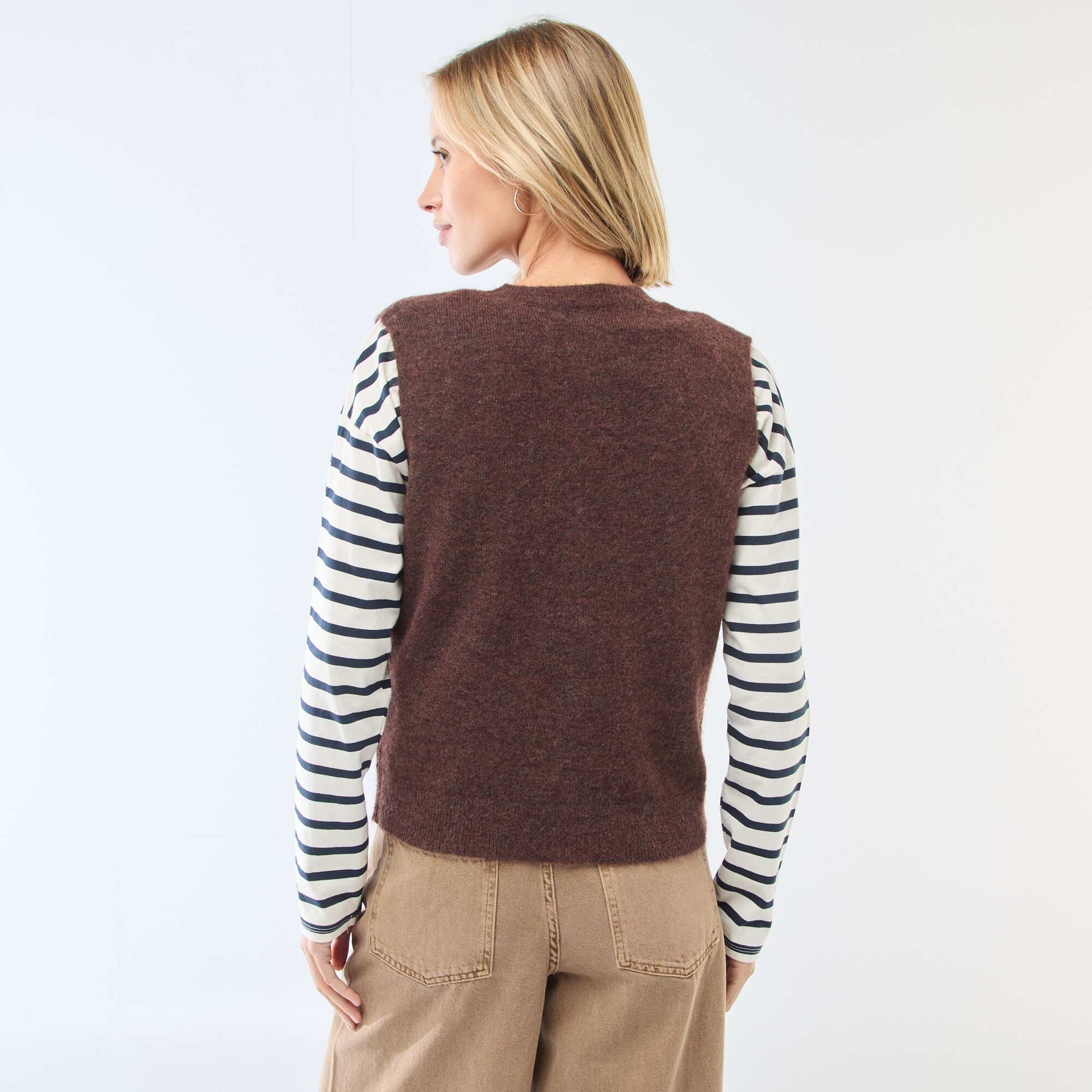 Sleeveless Solid Color Vest BROWN