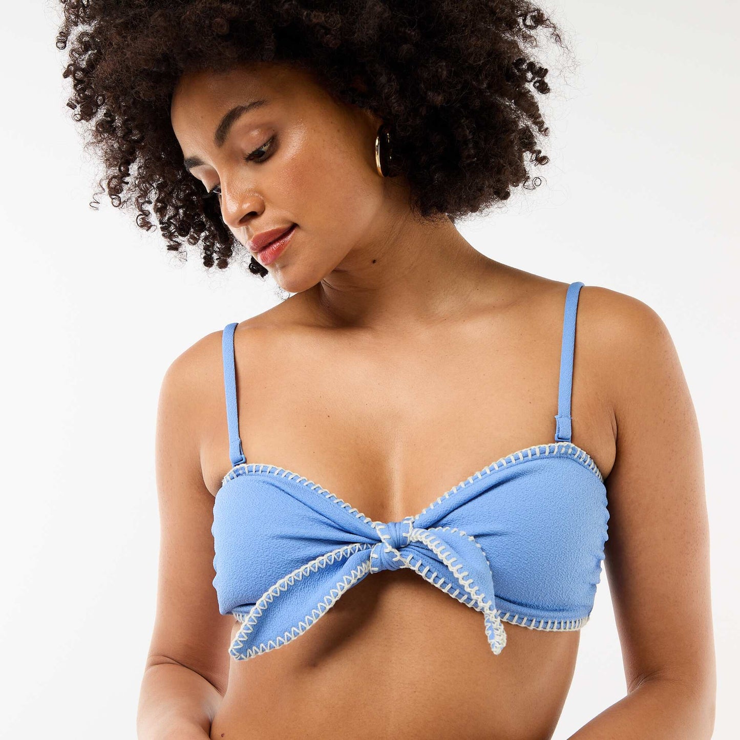 Bandeau Bikini Top with Contrast Stitching BLUE