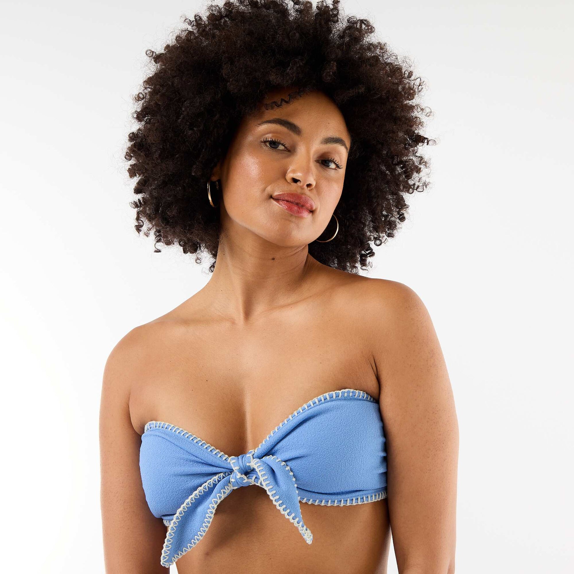 Bandeau Bikini Top with Contrast Stitching BLUE