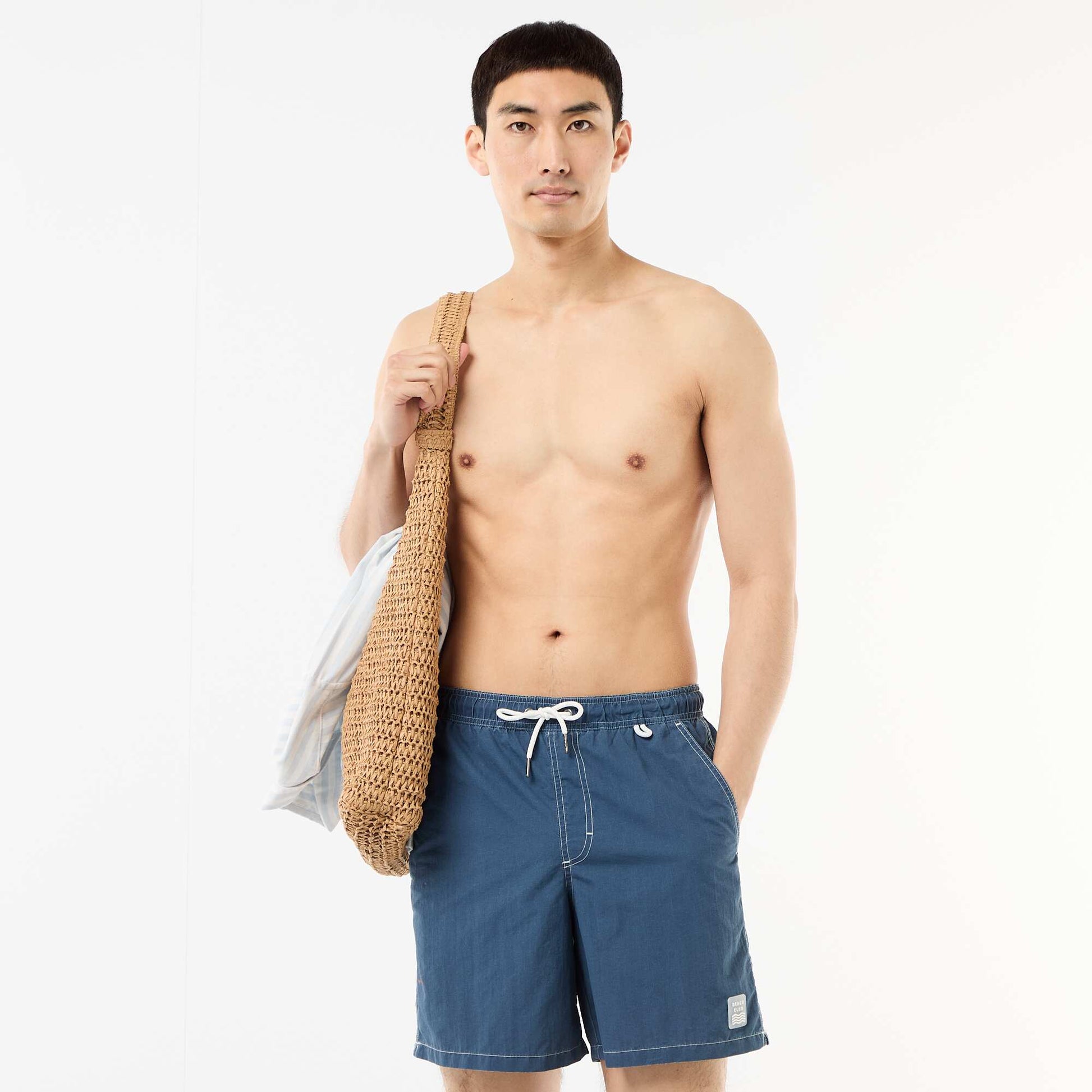Solid Swim Shorts with Pockets BLUE