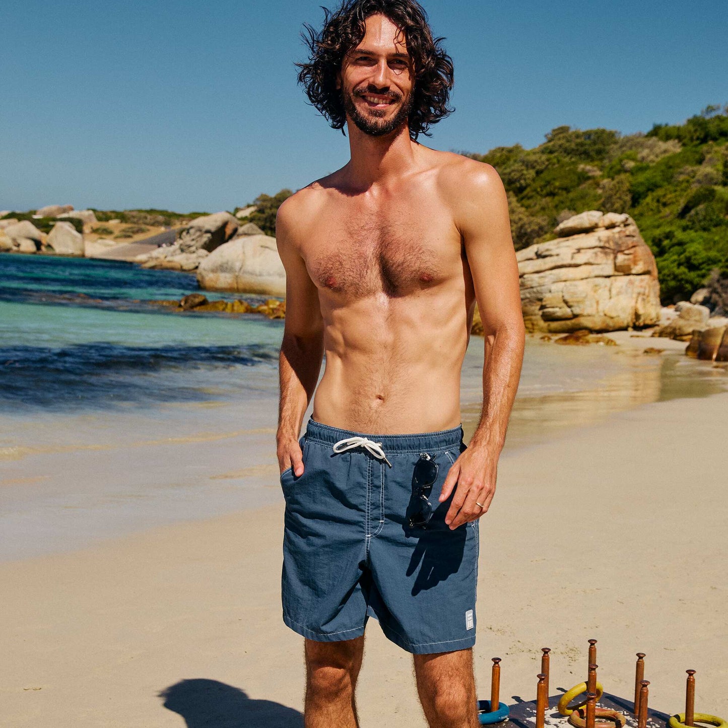 Solid Swim Shorts with Pockets BLUE