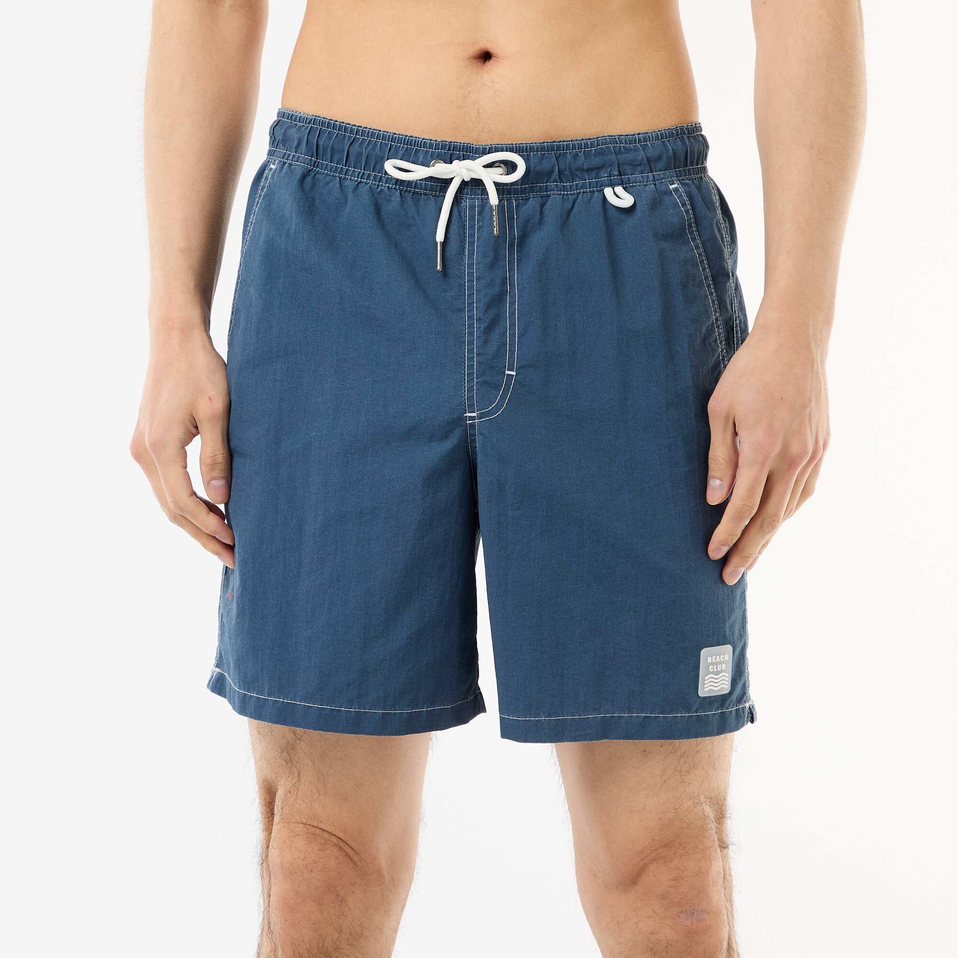 Solid Swim Shorts with Pockets BLUE