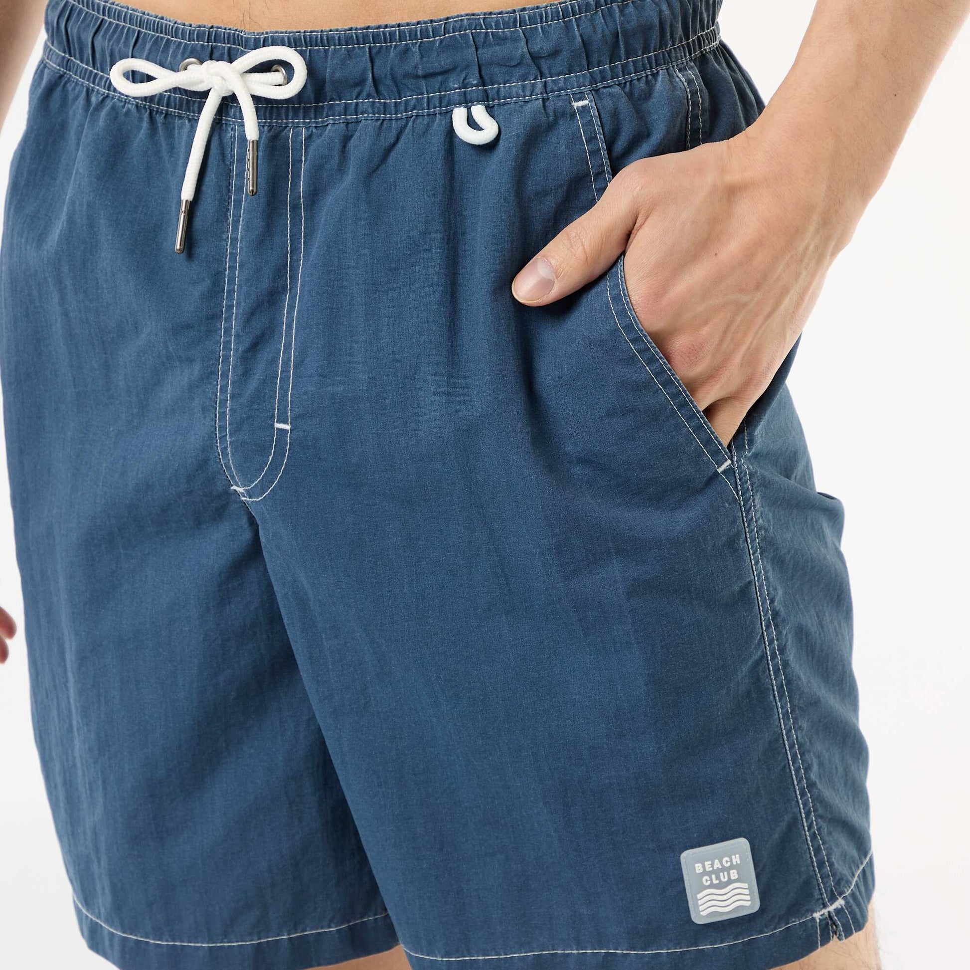 Solid Swim Shorts with Pockets BLUE