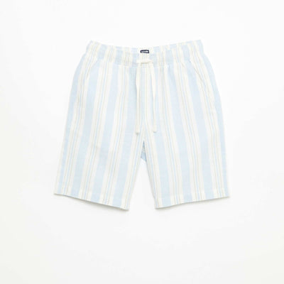 Striped Linen and Cotton Shorts with Elasticated Waist BLUE