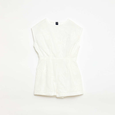 Short jumpsuit with large embroidered flowers WHITE