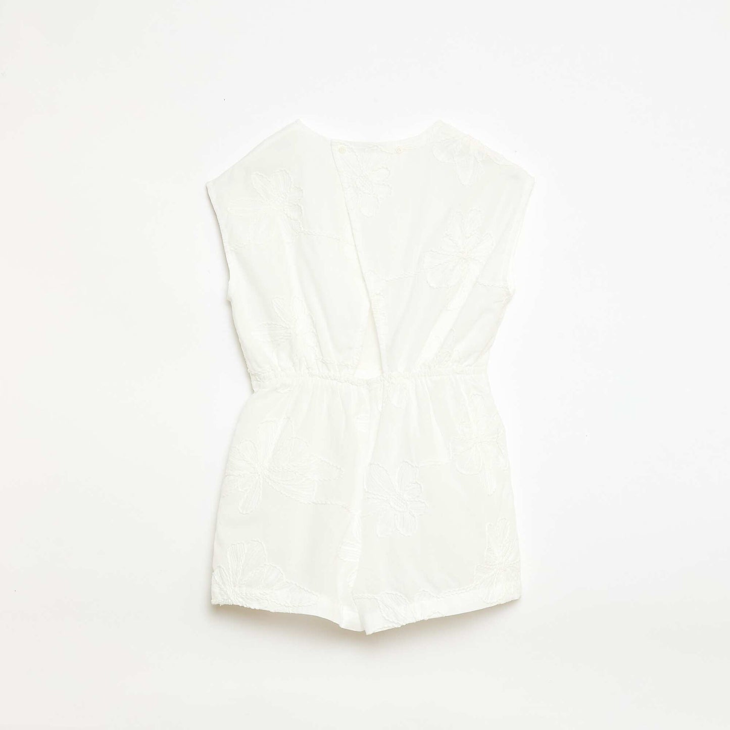 Short jumpsuit with large embroidered flowers WHITE