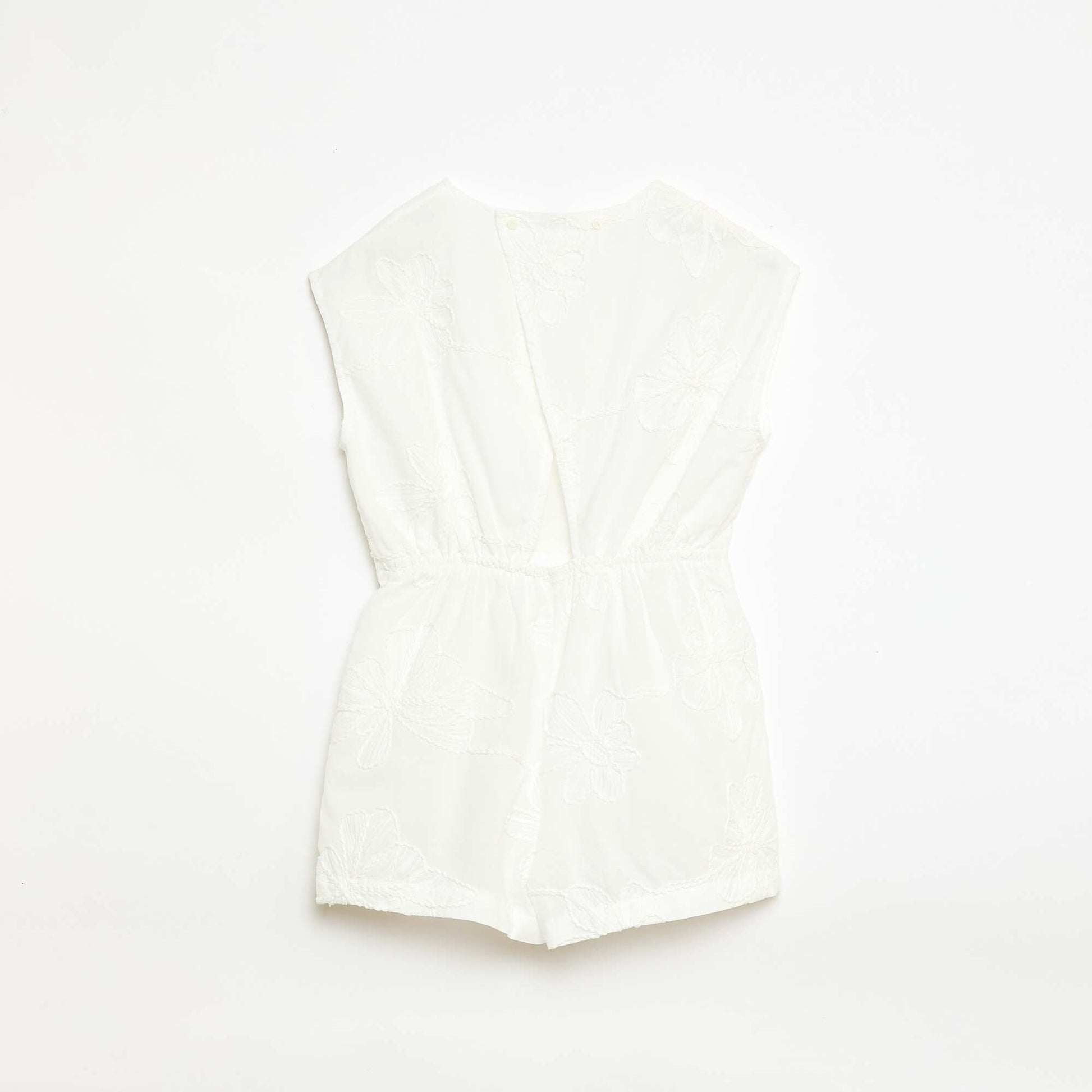 Short jumpsuit with large embroidered flowers WHITE