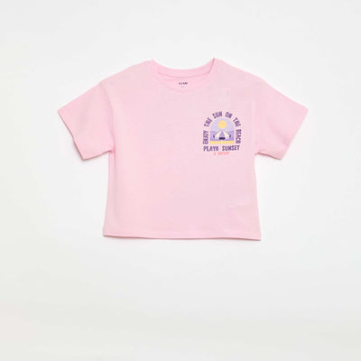 Loose-fit T-shirt with back & chest print PINK