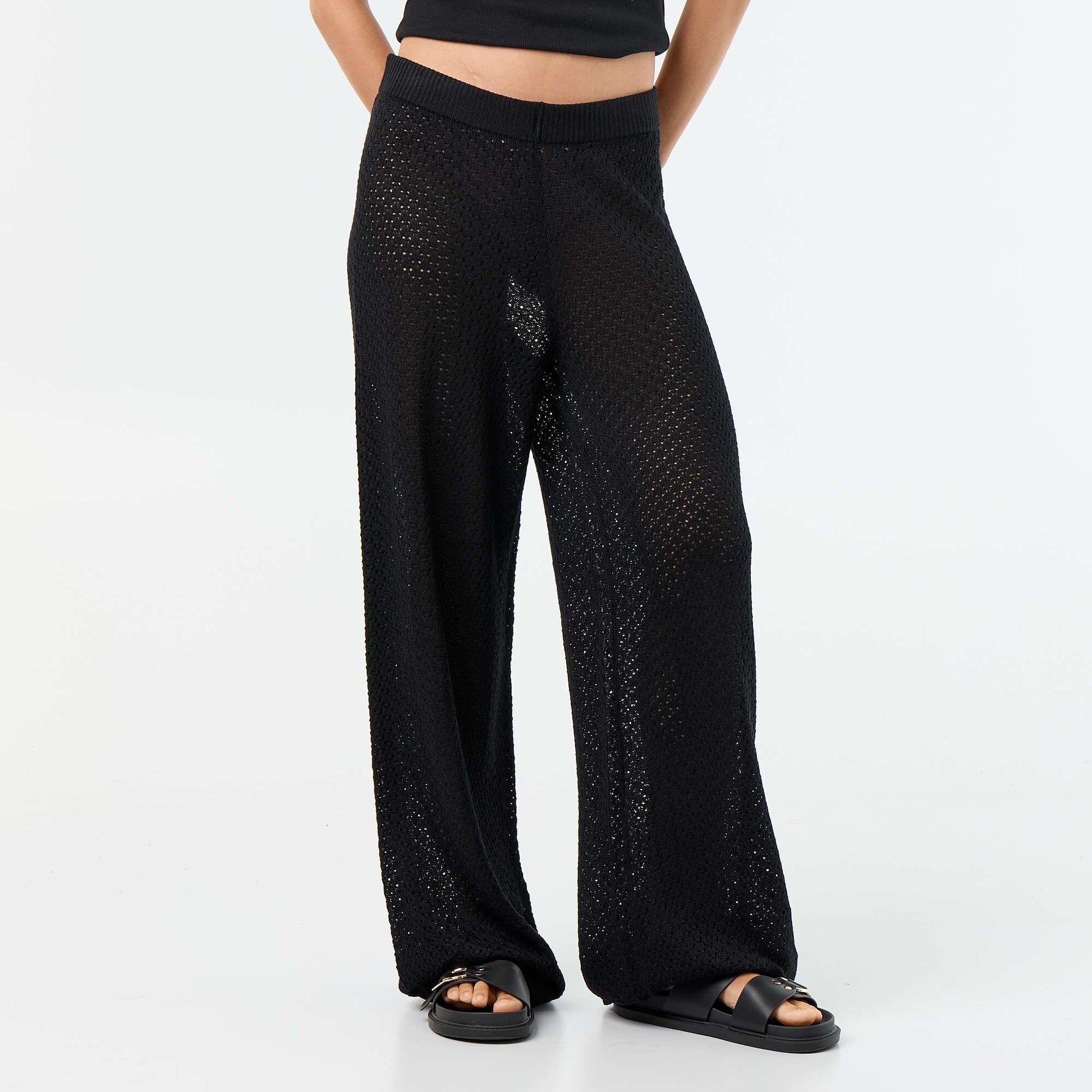 Crochet Knit Beach Trousers BLACK