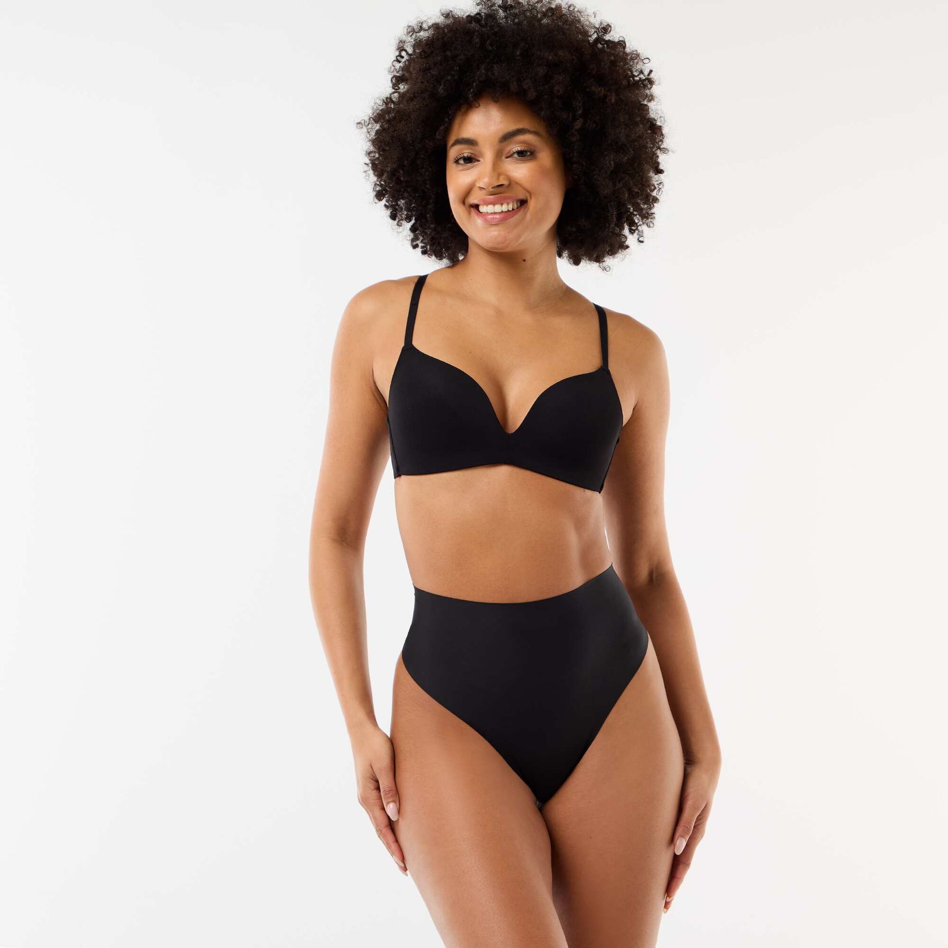 High-waisted shapewear thong BLACK