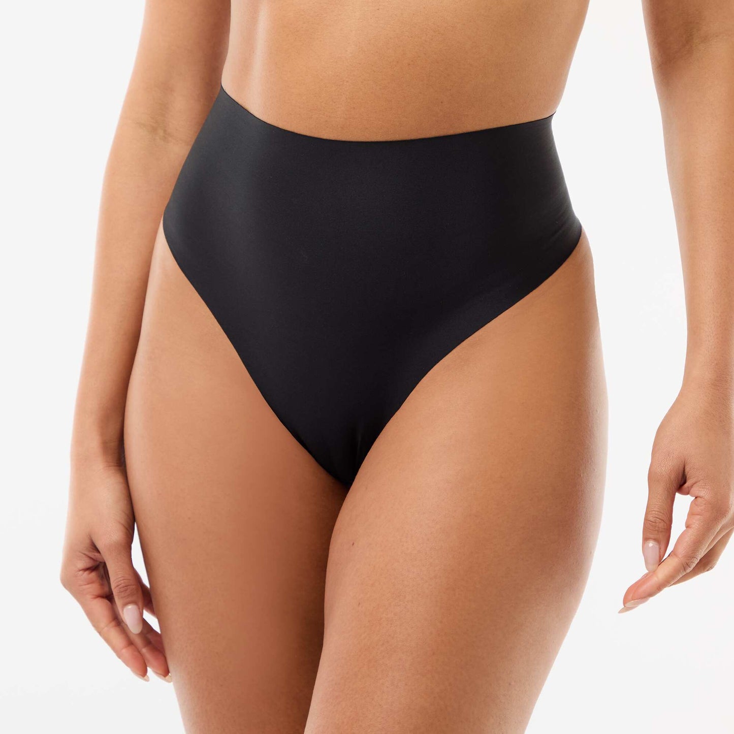 High-waisted shapewear thong BLACK