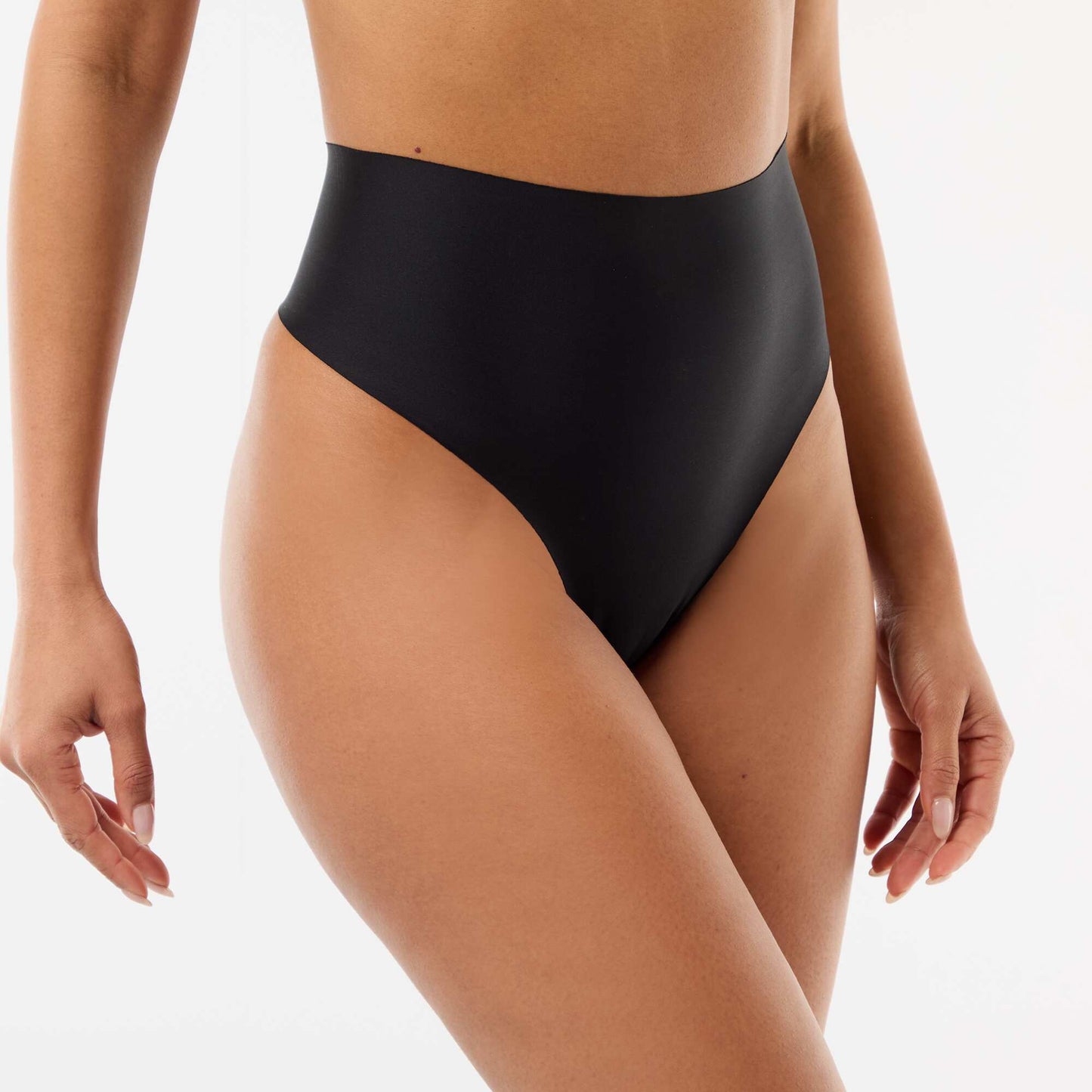 High-waisted shapewear thong BLACK