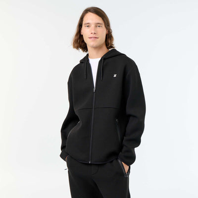 Neoprene-look hooded sweatshirt BLACK