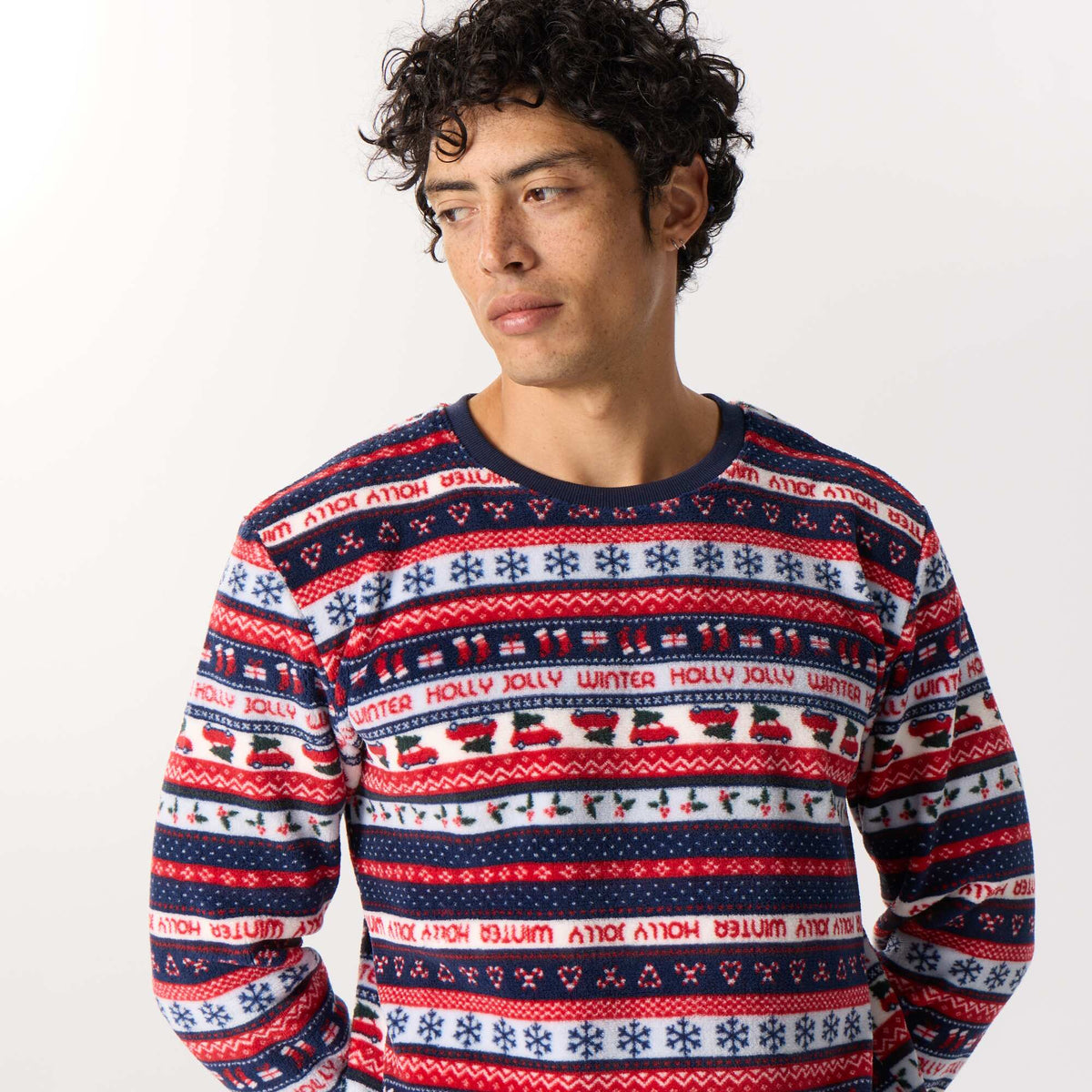 2-piece fleece jacquard pyjamas BLUE