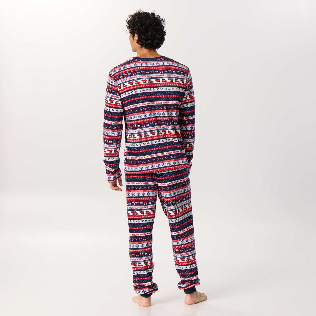 2-piece fleece jacquard pyjamas BLUE