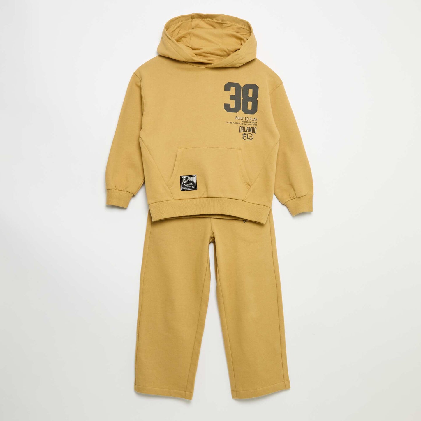 2-Piece Hooded Zip-Up Sweatshirt and Jogging Bottoms Set YELLOW