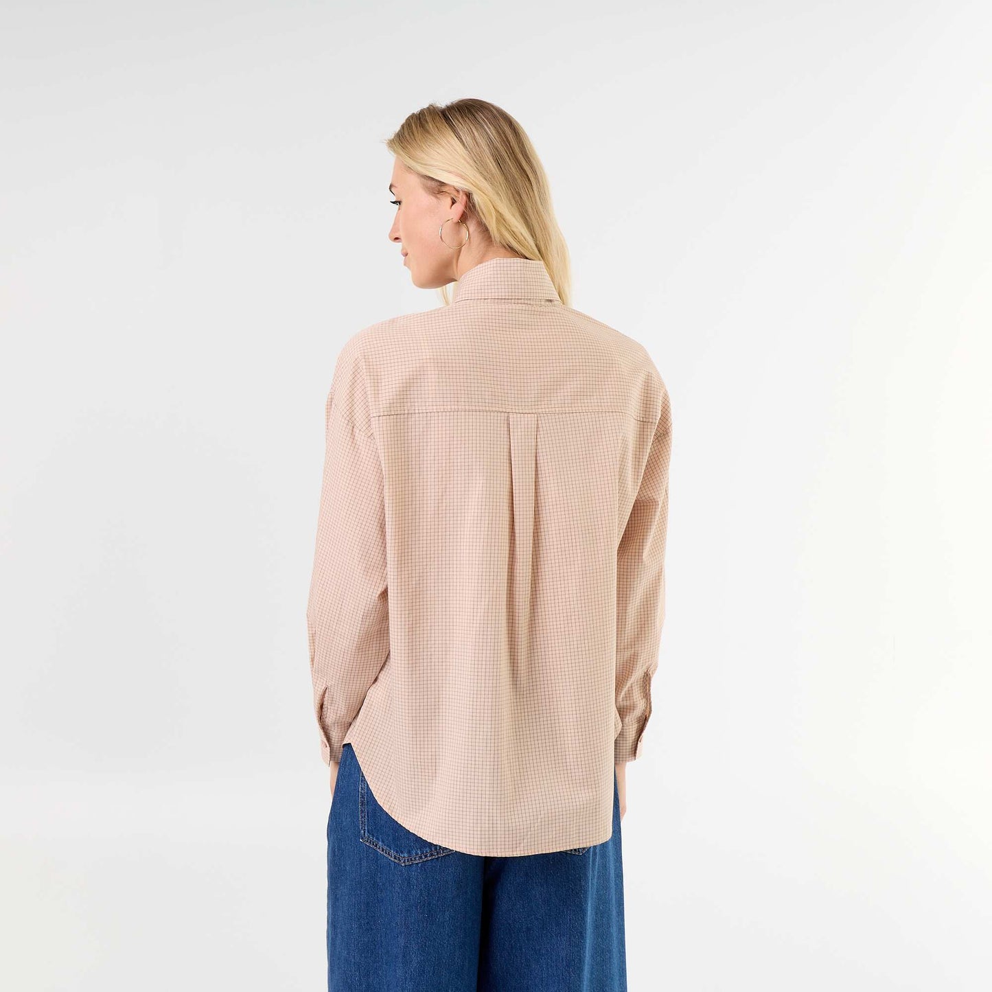 Loose Long-Sleeved Shirt with Pussy-Bow Collar BEIGE