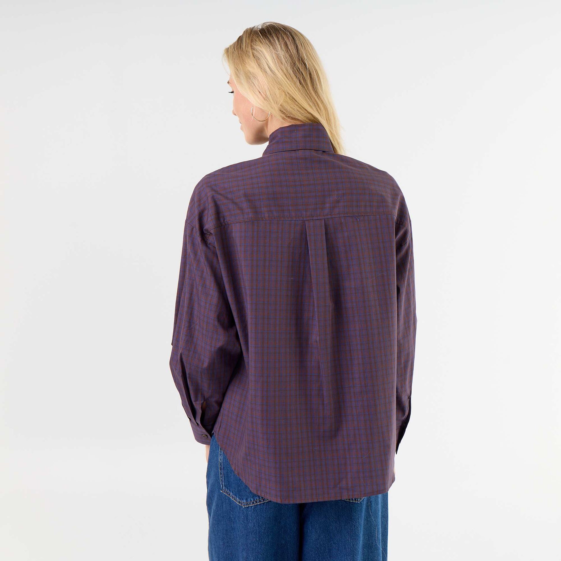 Loose Long-Sleeved Shirt with Pussy-Bow Collar BROWN