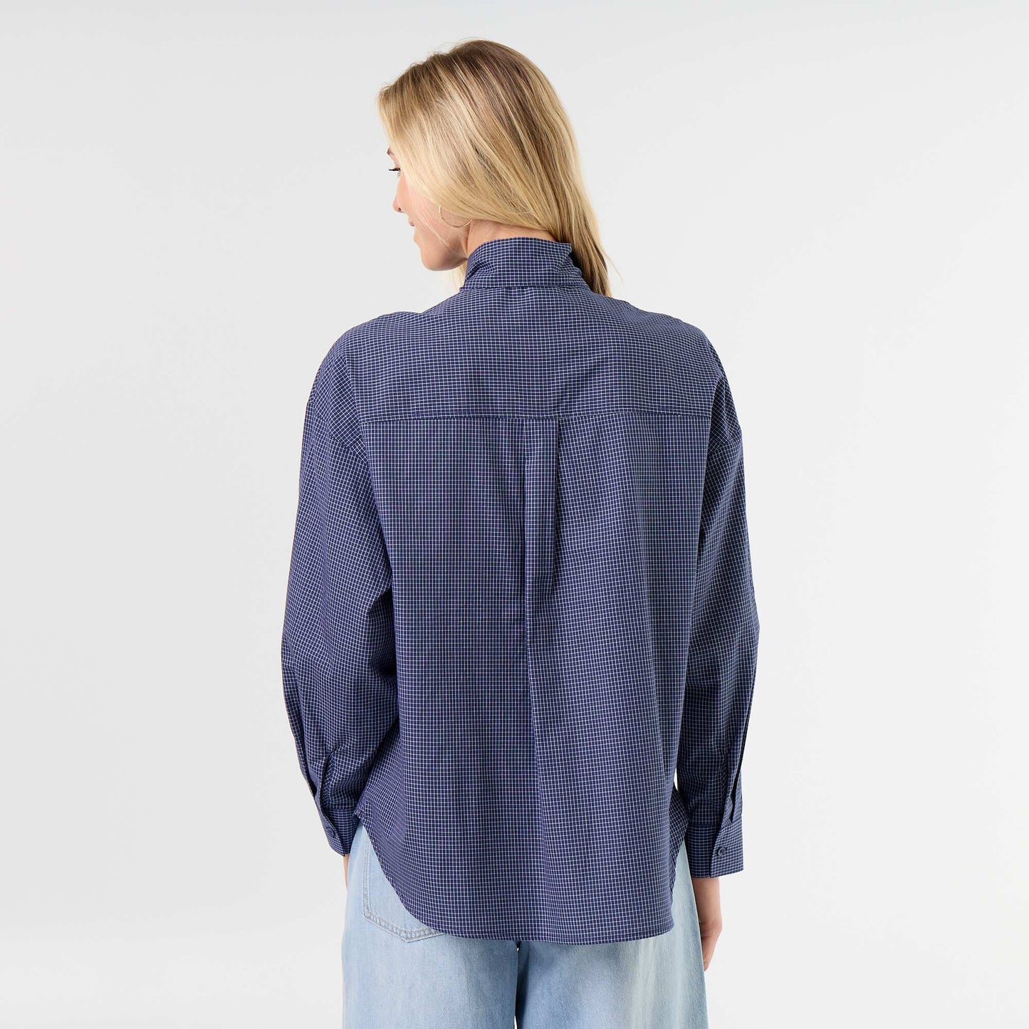 Loose Long-Sleeved Shirt with Pussy-Bow Collar BLUE
