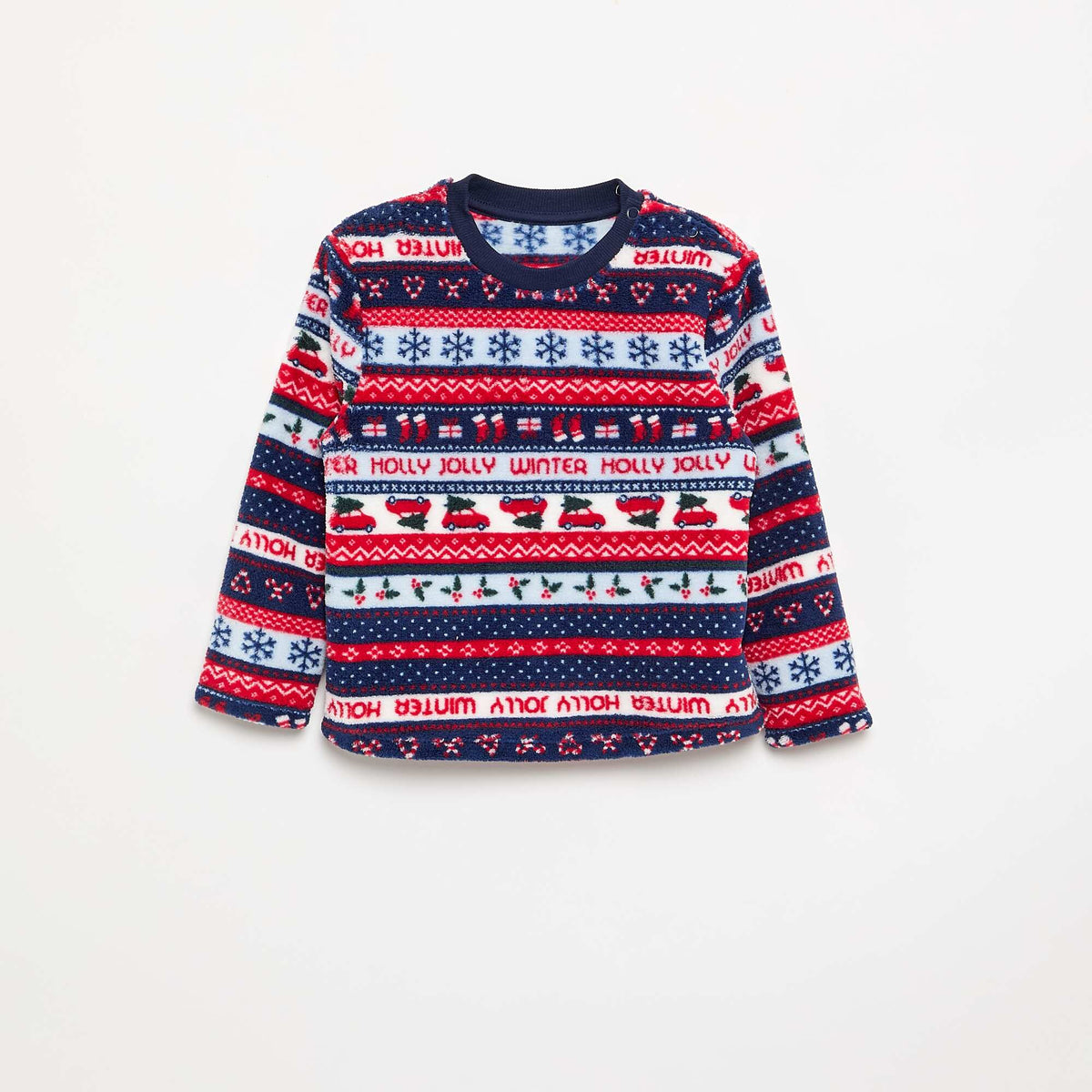 2-Piece Fleece Jacquard Pyjamas - Sweatshirt & Bottoms BLUE
