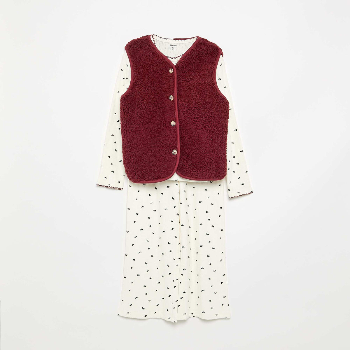 Girls' 3-Piece Christmas Pajama Set - T-Shirt  Pants & Vest ECRU