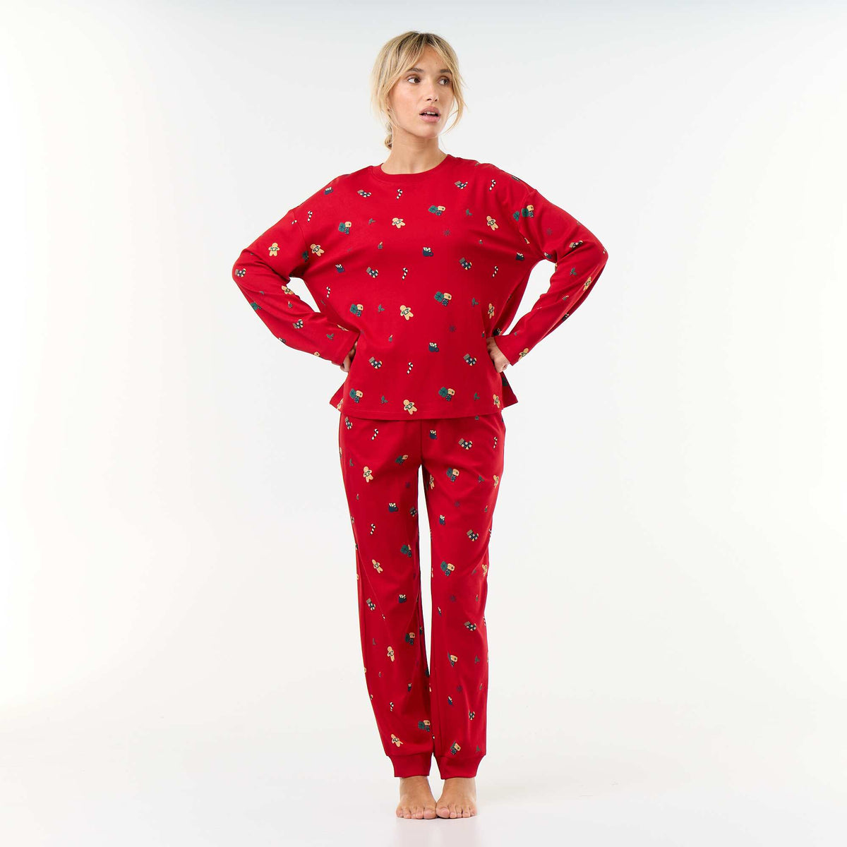 2-piece long Christmas pajama set RED
