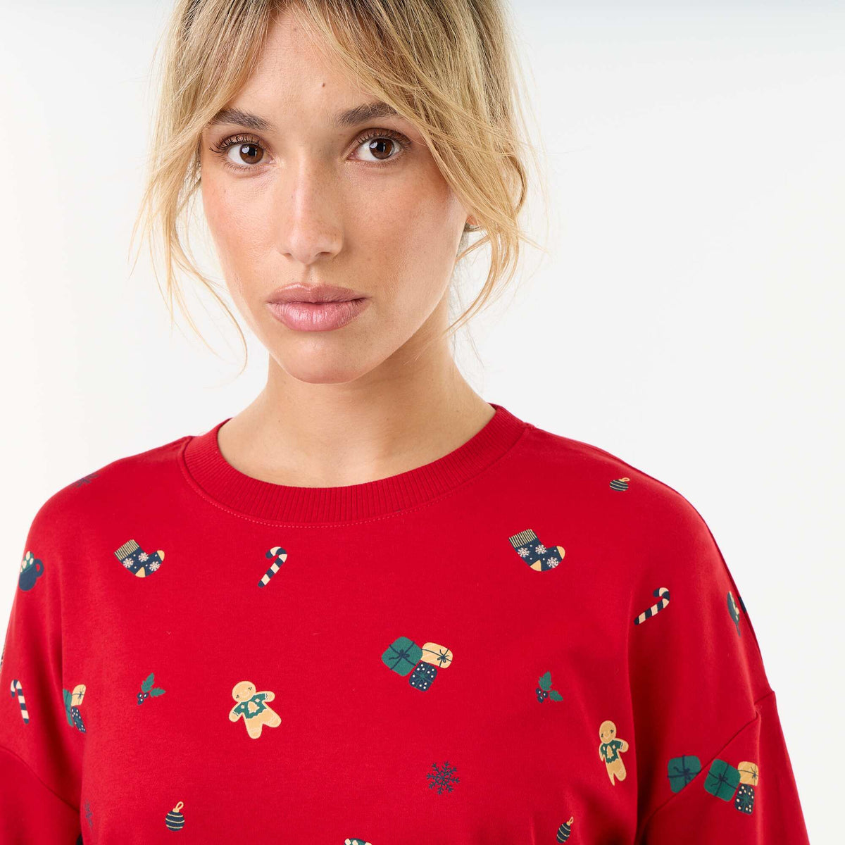 2-piece long Christmas pajama set RED