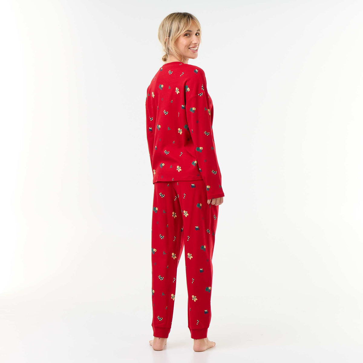 2-piece long Christmas pajama set RED
