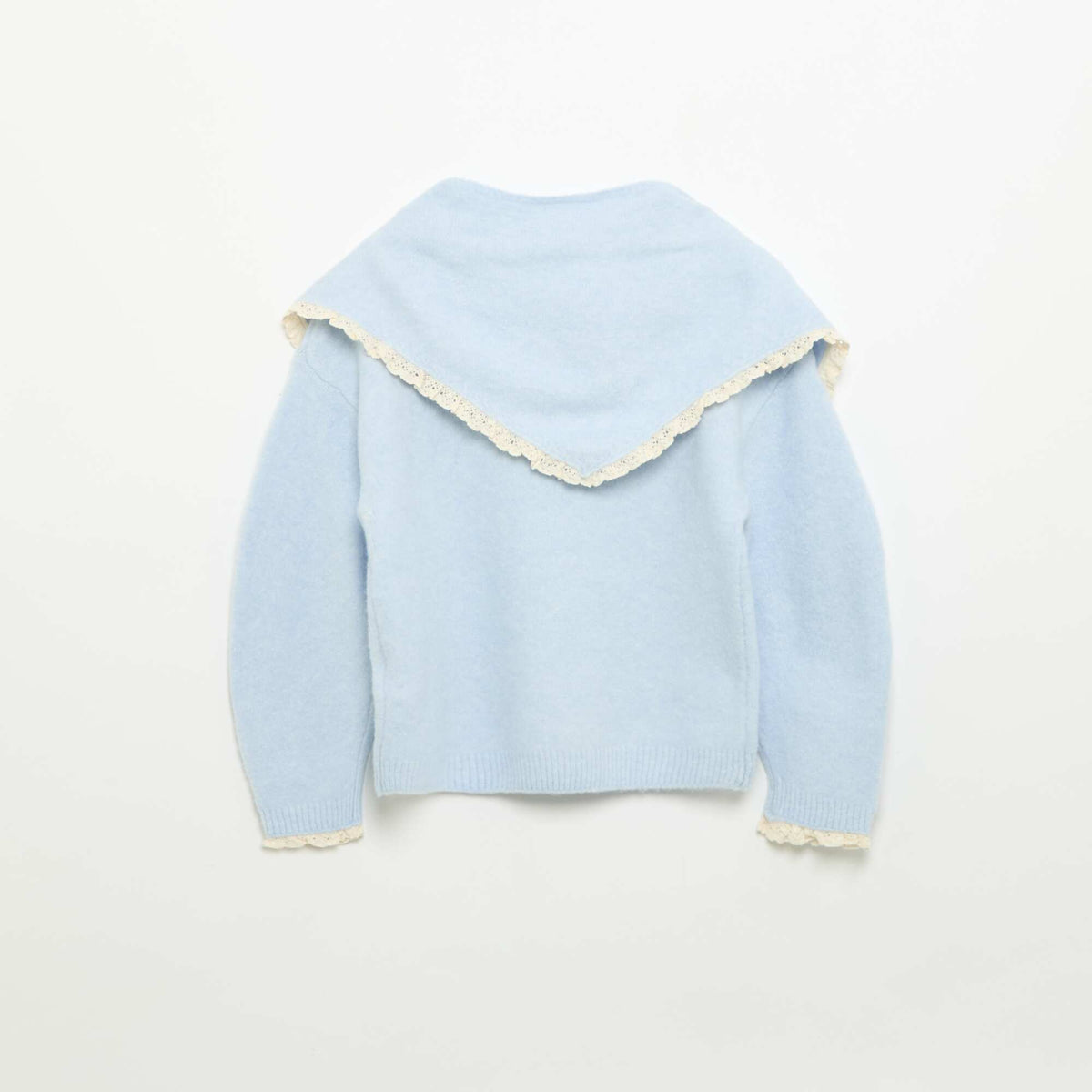 2-Piece Sweater and Scarf Set with Crochet Trim BLUE