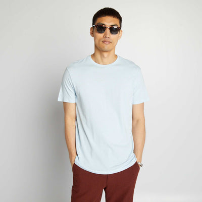 Plain jersey straight T-shirt BLUE