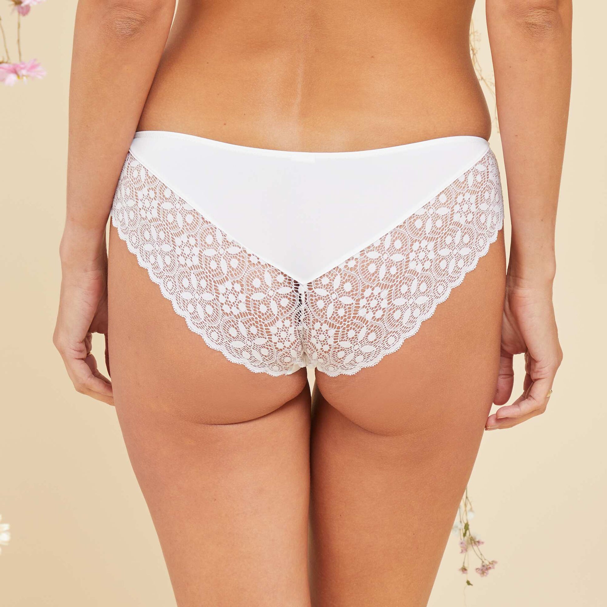 Microfibre and lace briefs WHITE